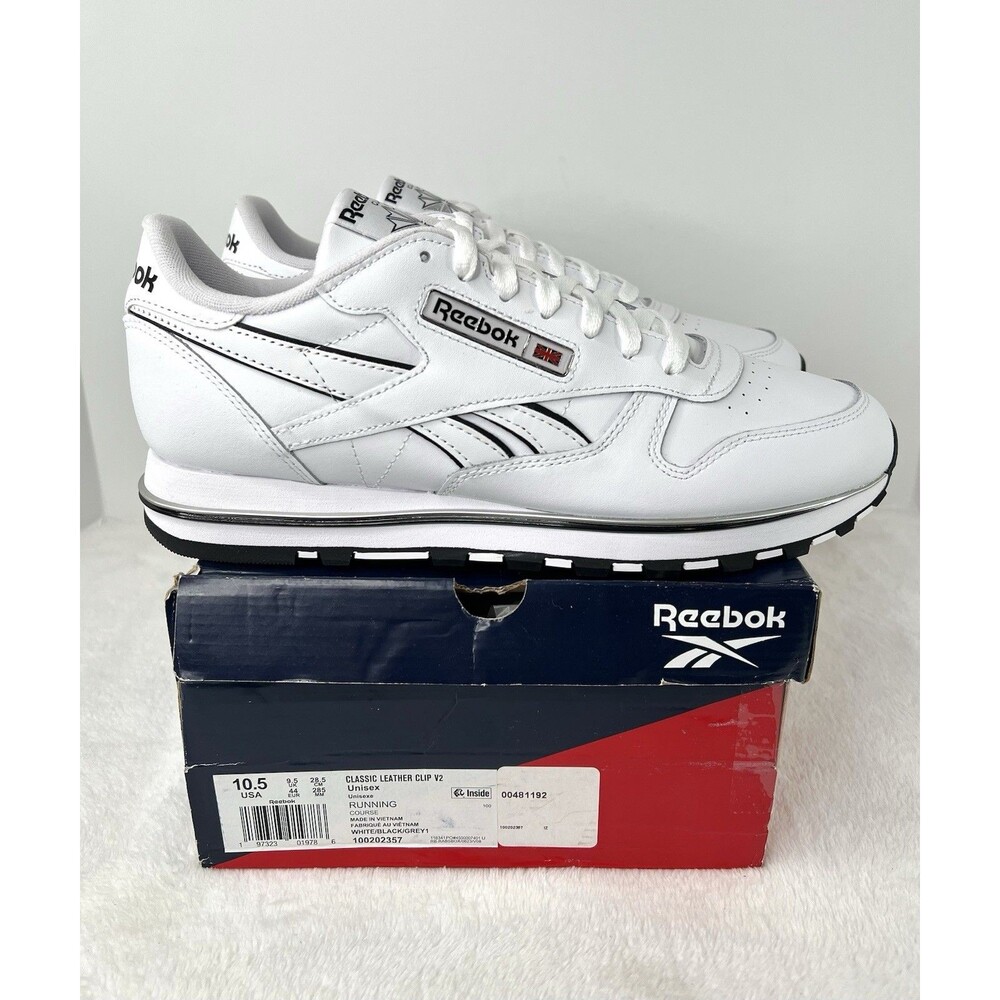 Reebok Classic Leather Clip V2 Mens 10.5 White Leather Sneakers 100202357 New
